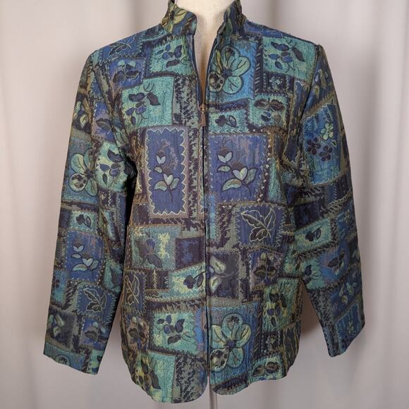 Vintage 90s Coldwater Creek Floral Tapestry Jacket Blue Green Zip Up - Picture 16 of 16